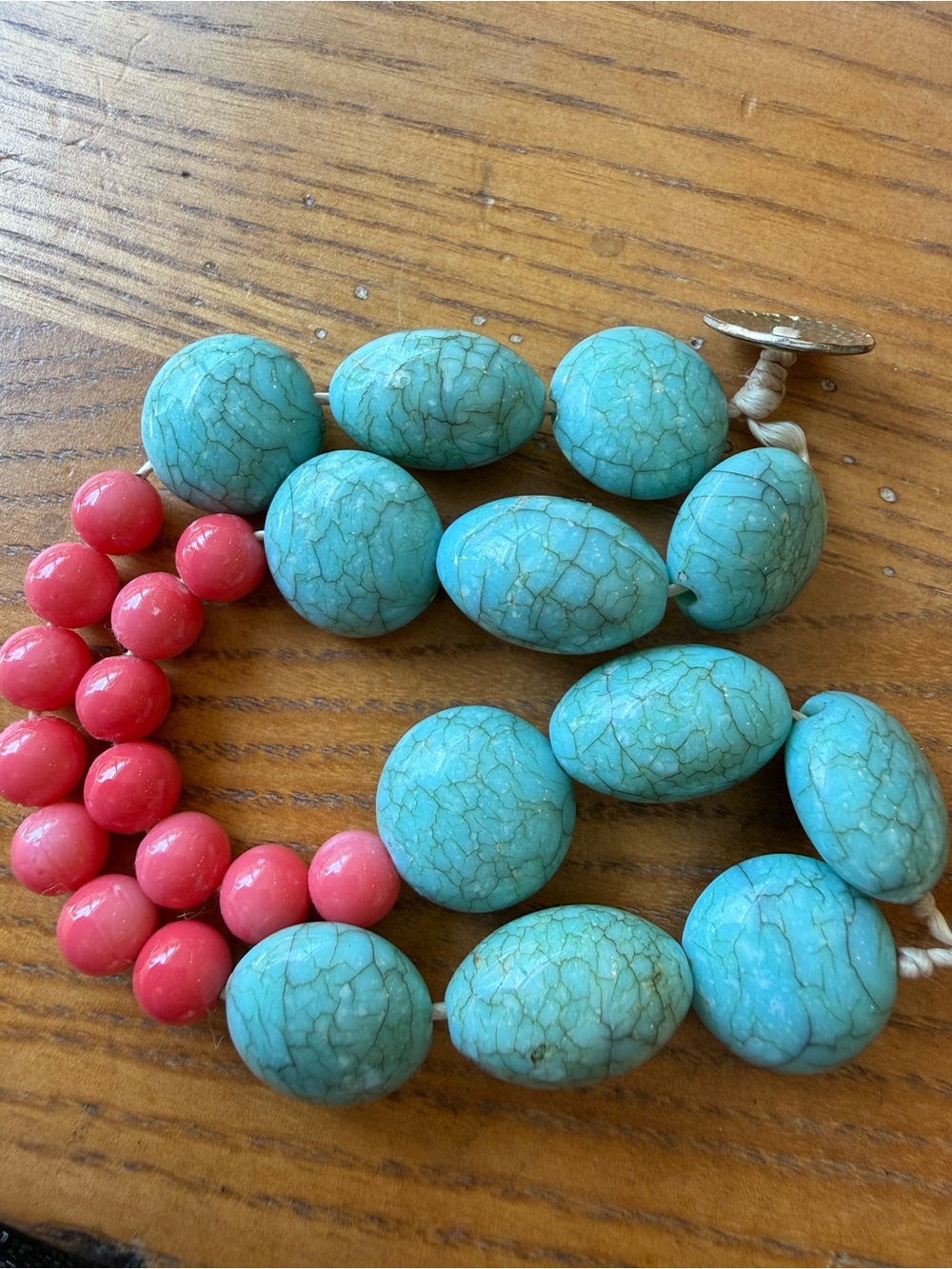 Turquoise and Coral Beaded Statement Bracelet